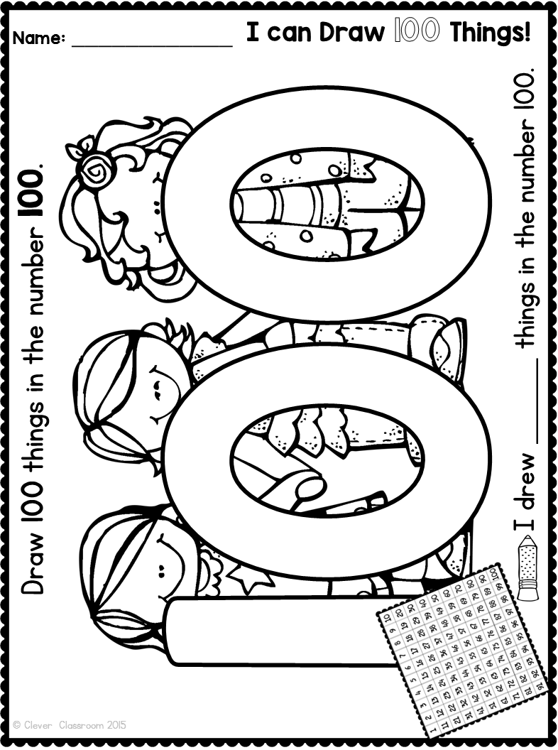 100 Day's of School Worksheets Free Coloring Pages 27