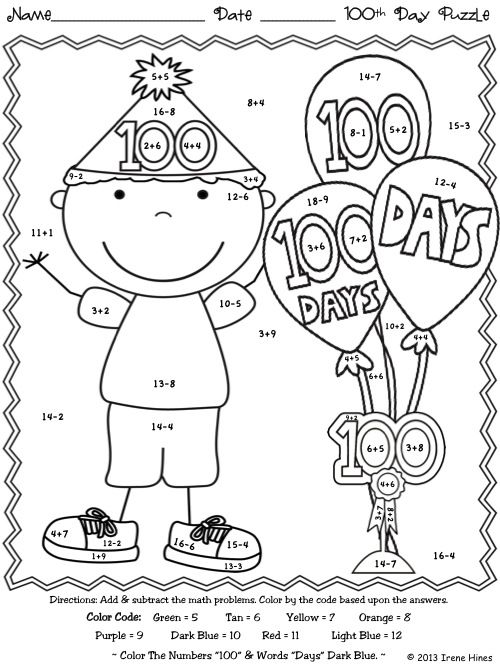 100 Day's of School Worksheets Free Coloring Pages 57