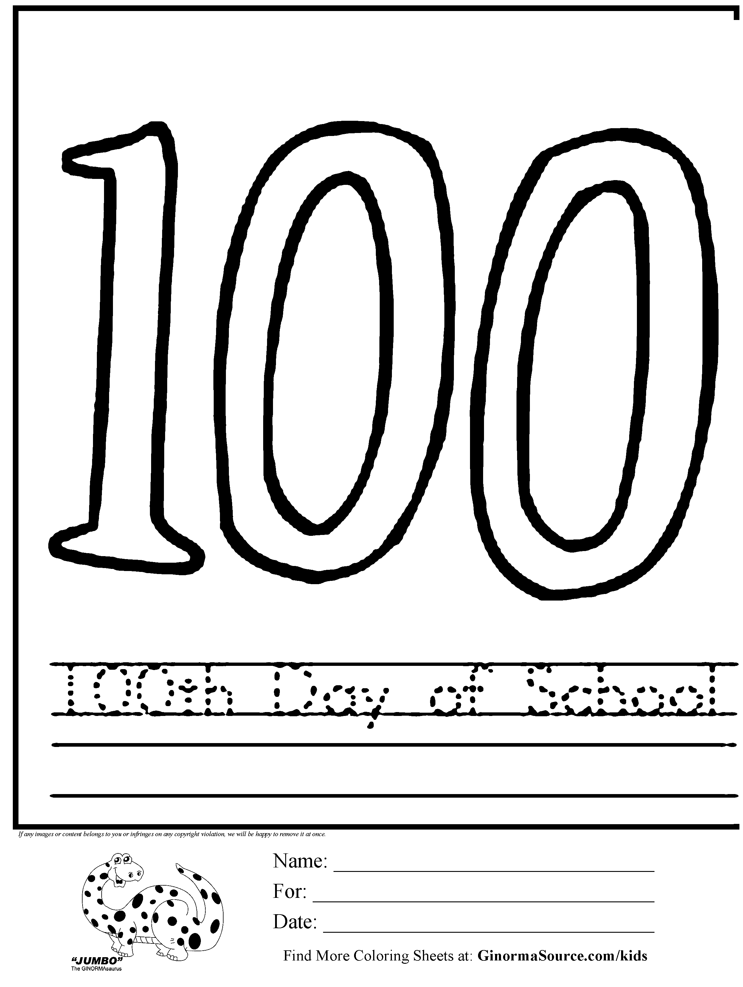 100 Day's of School Worksheets Free Coloring Pages 65