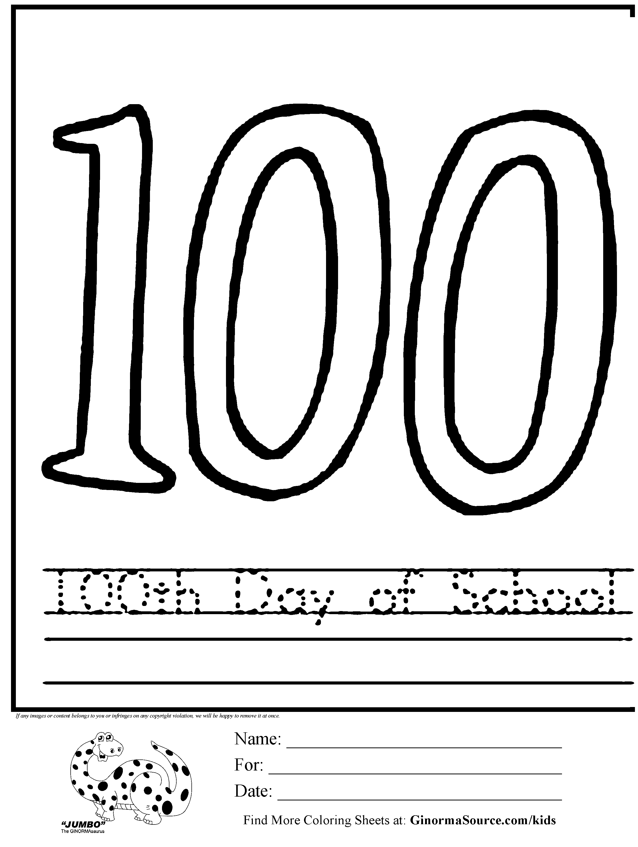 100 Day's of School Worksheets Free Coloring Pages 80