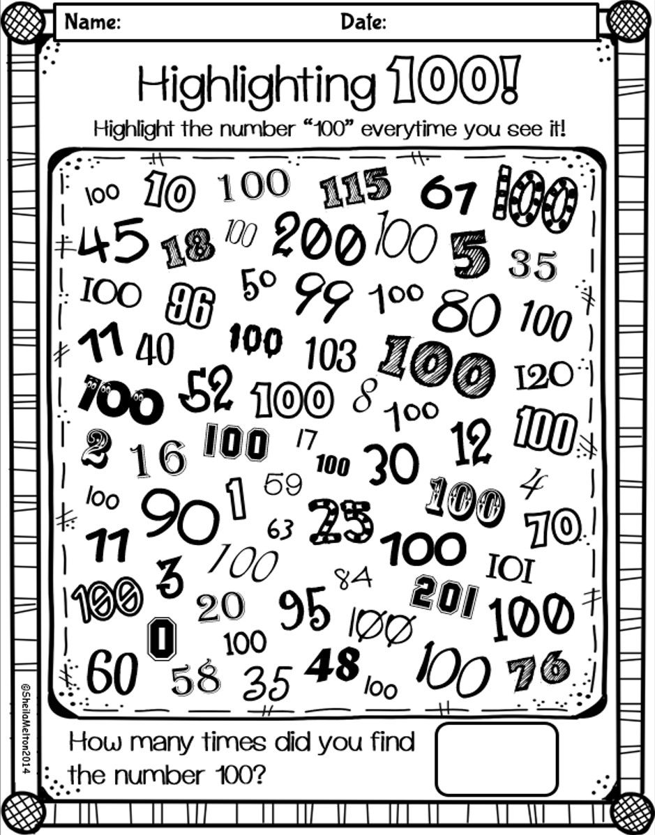 100 Day's of School Worksheets Free Coloring Pages 90