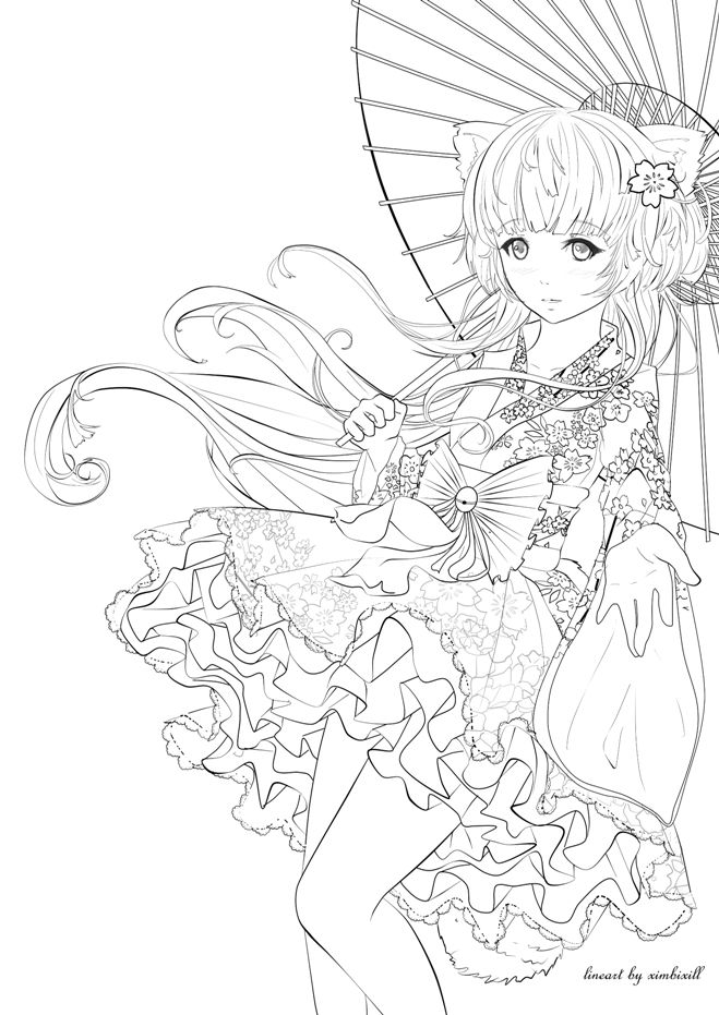 Lineart Anime Coloring Pages Printable 77