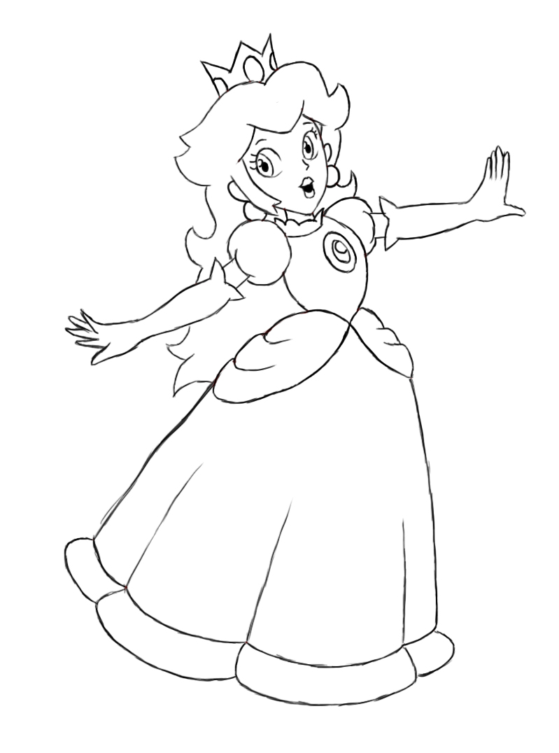 Princess Peach Coloring Pages for Kids 2