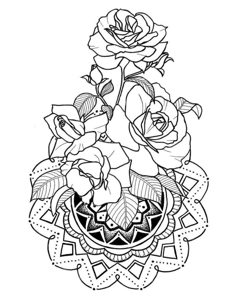 45 Roses Coloring Pages for Adult Free Printable 132