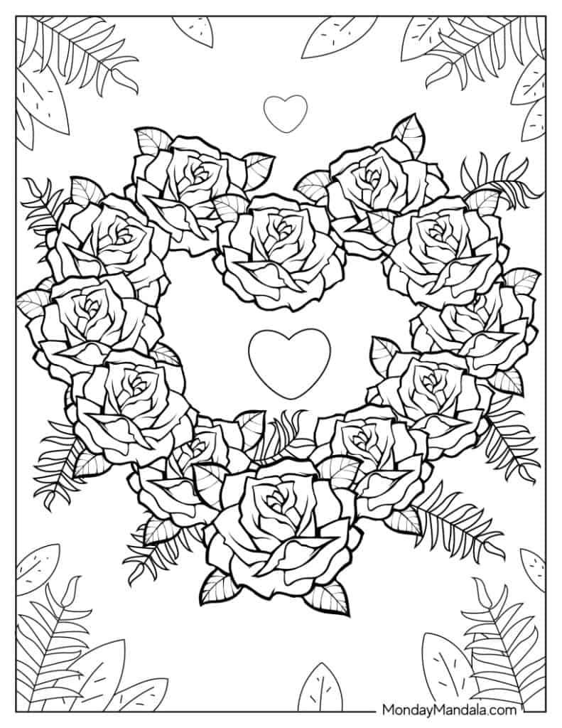 45 Roses Coloring Pages for Adult Free Printable 179