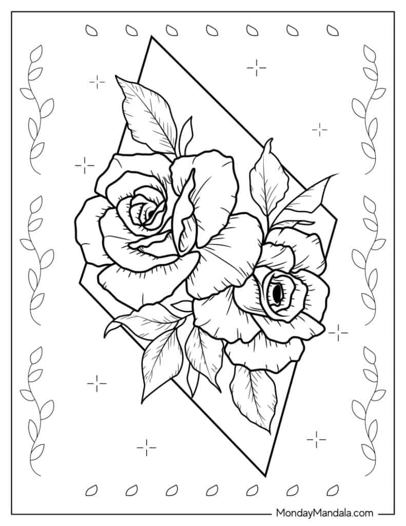 45 Roses Coloring Pages for Adult Free Printable 185