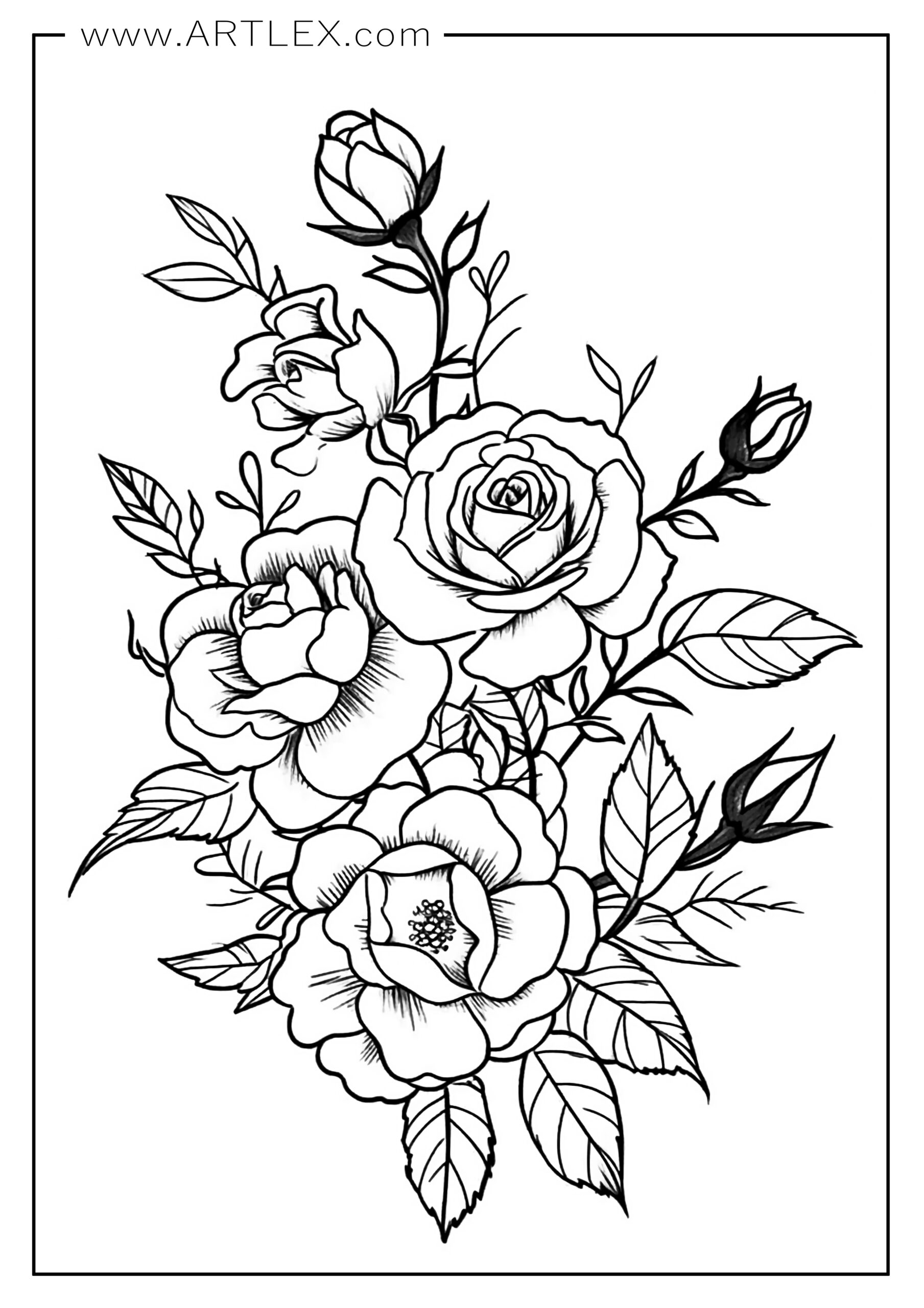 45 Roses Coloring Pages for Adult Free Printable 36