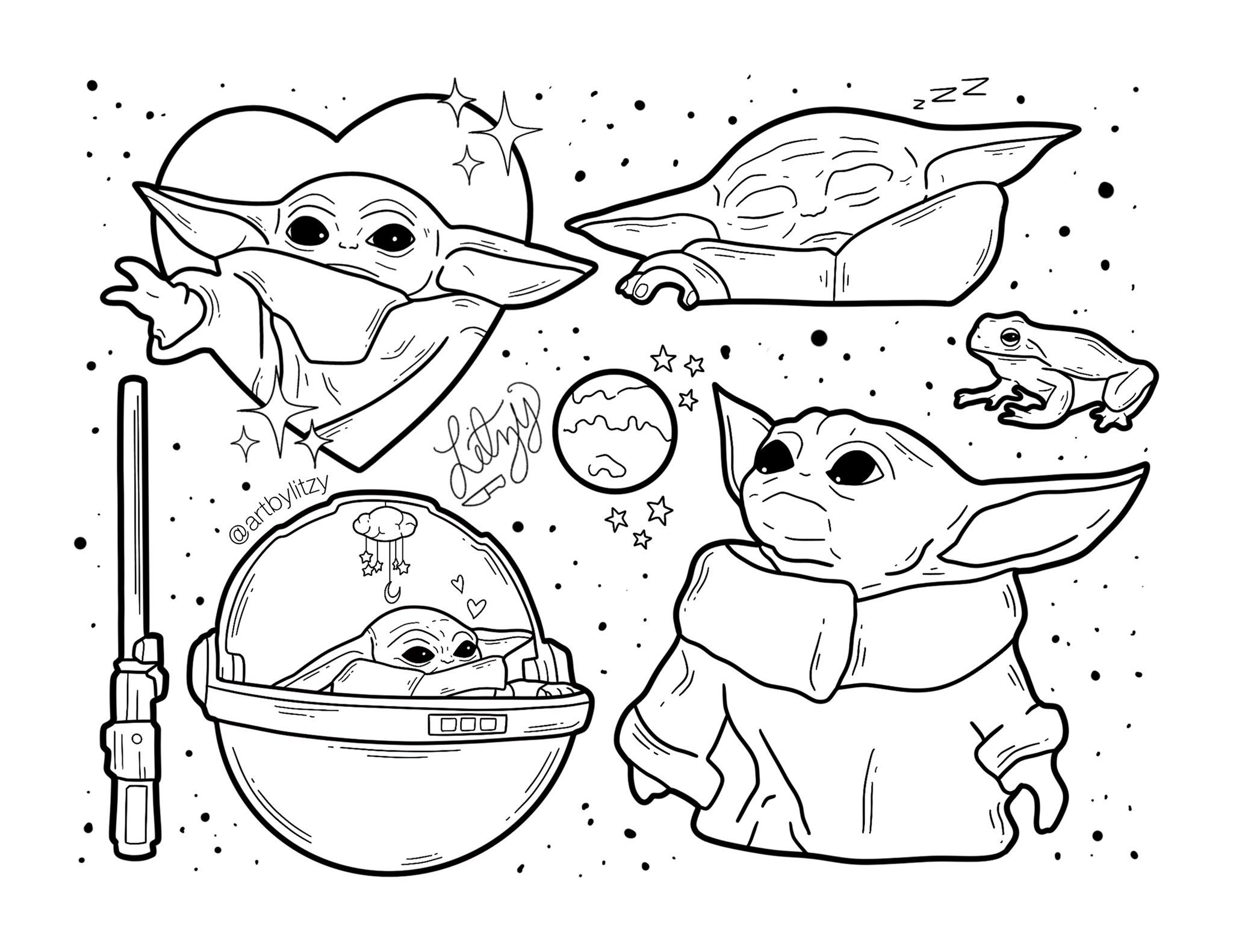 100+ Baby Yoda Coloring Pages 46