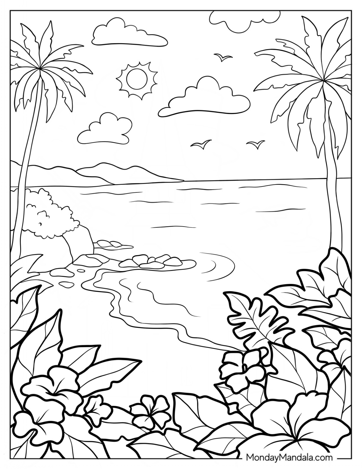 99 Tropical Paradise Coloring Pages Free Printable 80