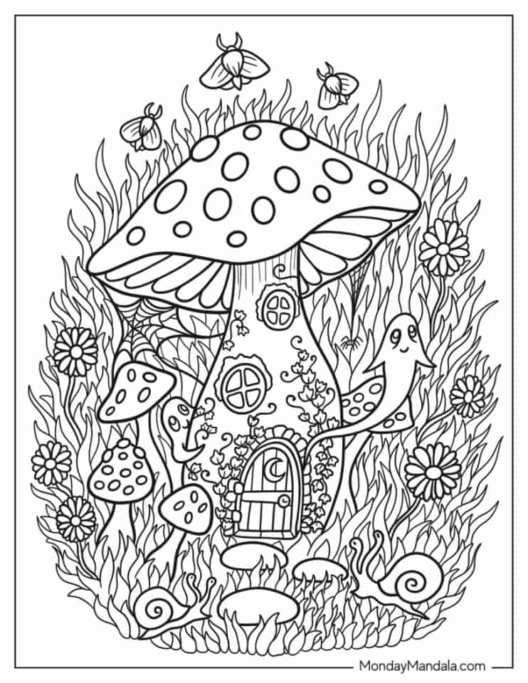 31 Whimsical Mushroom Coloring Pages Printable 2