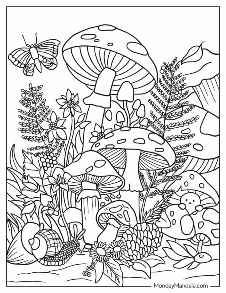 31 Whimsical Mushroom Coloring Pages Printable 26