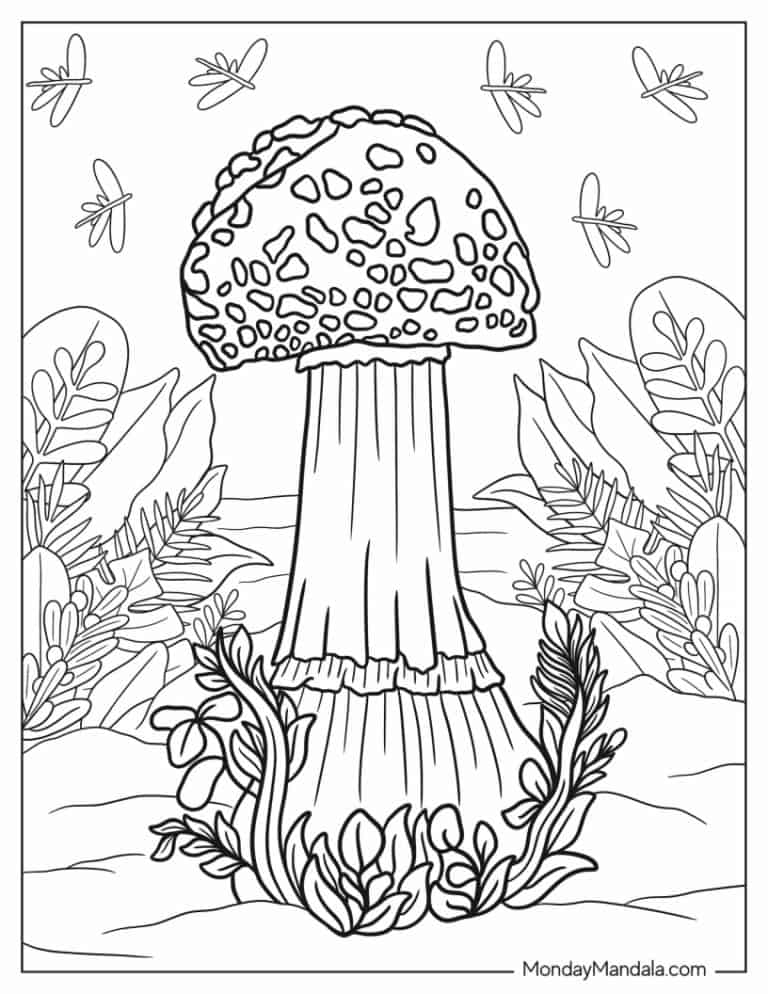 31 Whimsical Mushroom Coloring Pages Printable 4