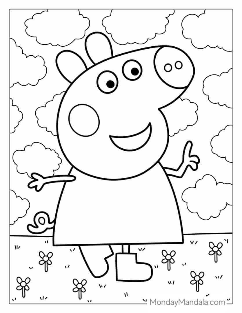 Cheerful Peppa Pig Coloring Pages Printable 1