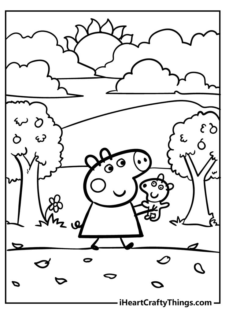 Cheerful Peppa Pig Coloring Pages Printable 3