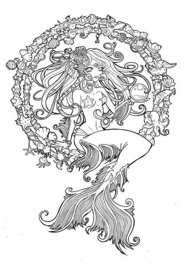 Mystical Mermaid Coloring Pages Printable 2