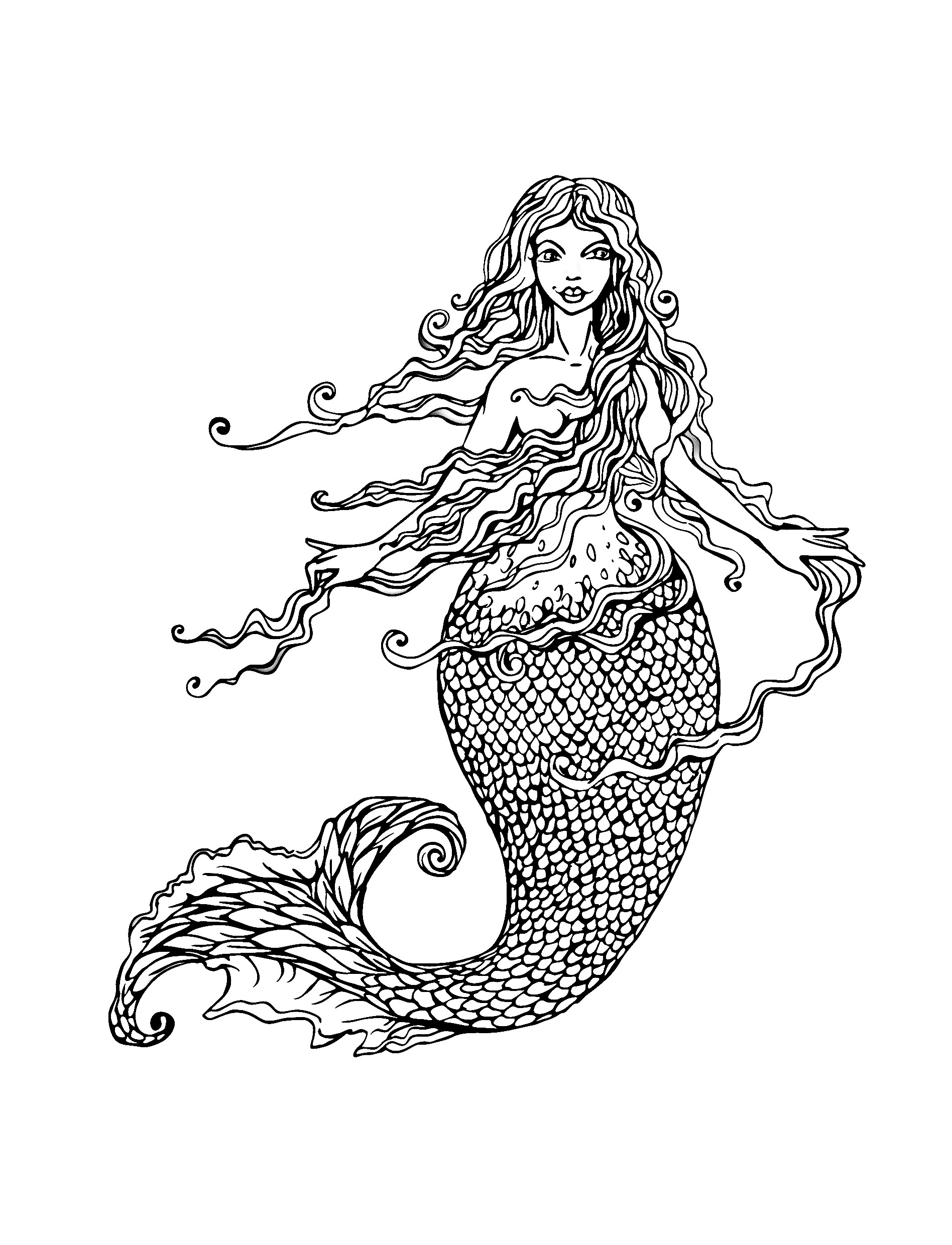 Mystical Mermaid Coloring Pages Printable 9