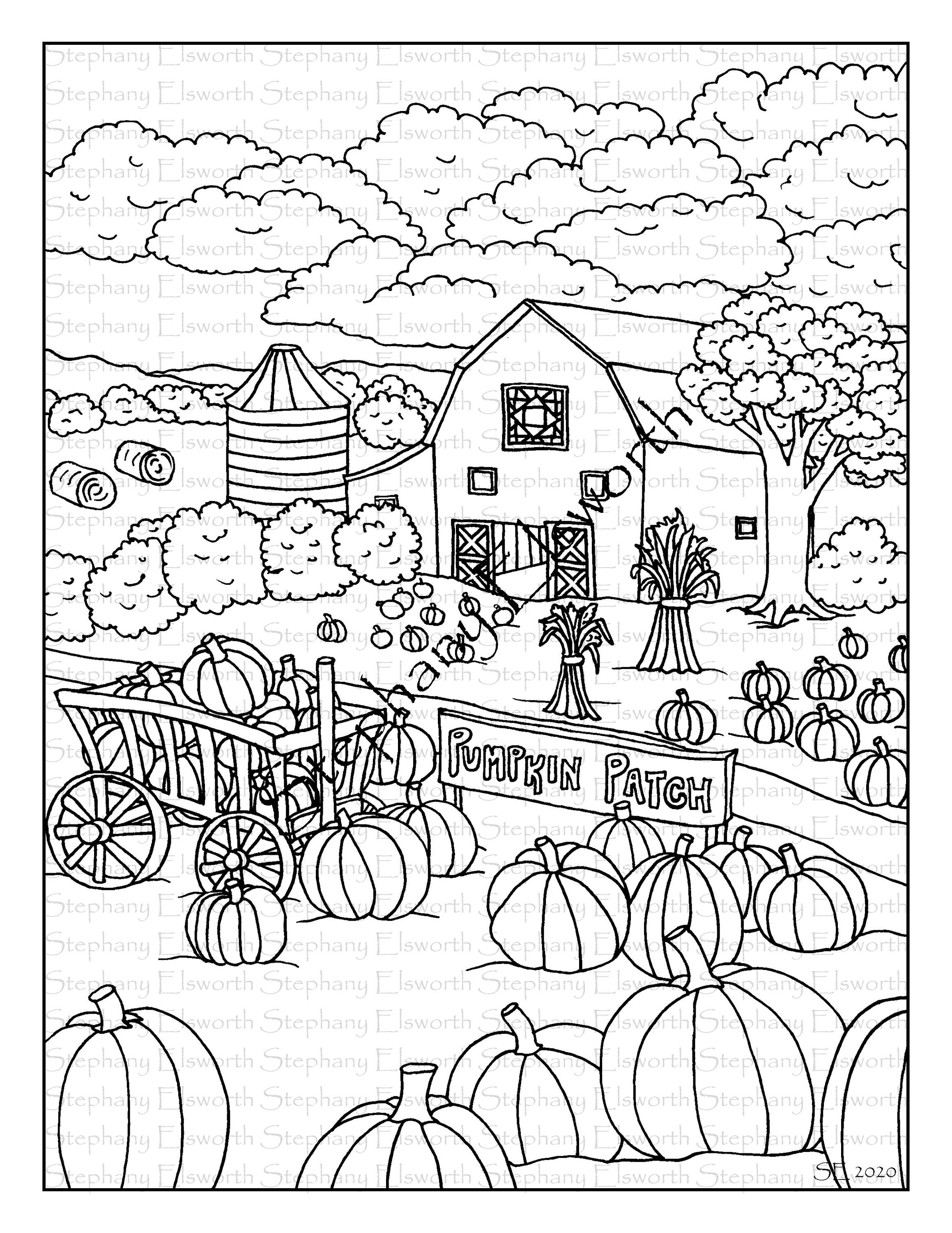 Pumpkin Patch Coloring Pages Printable 1