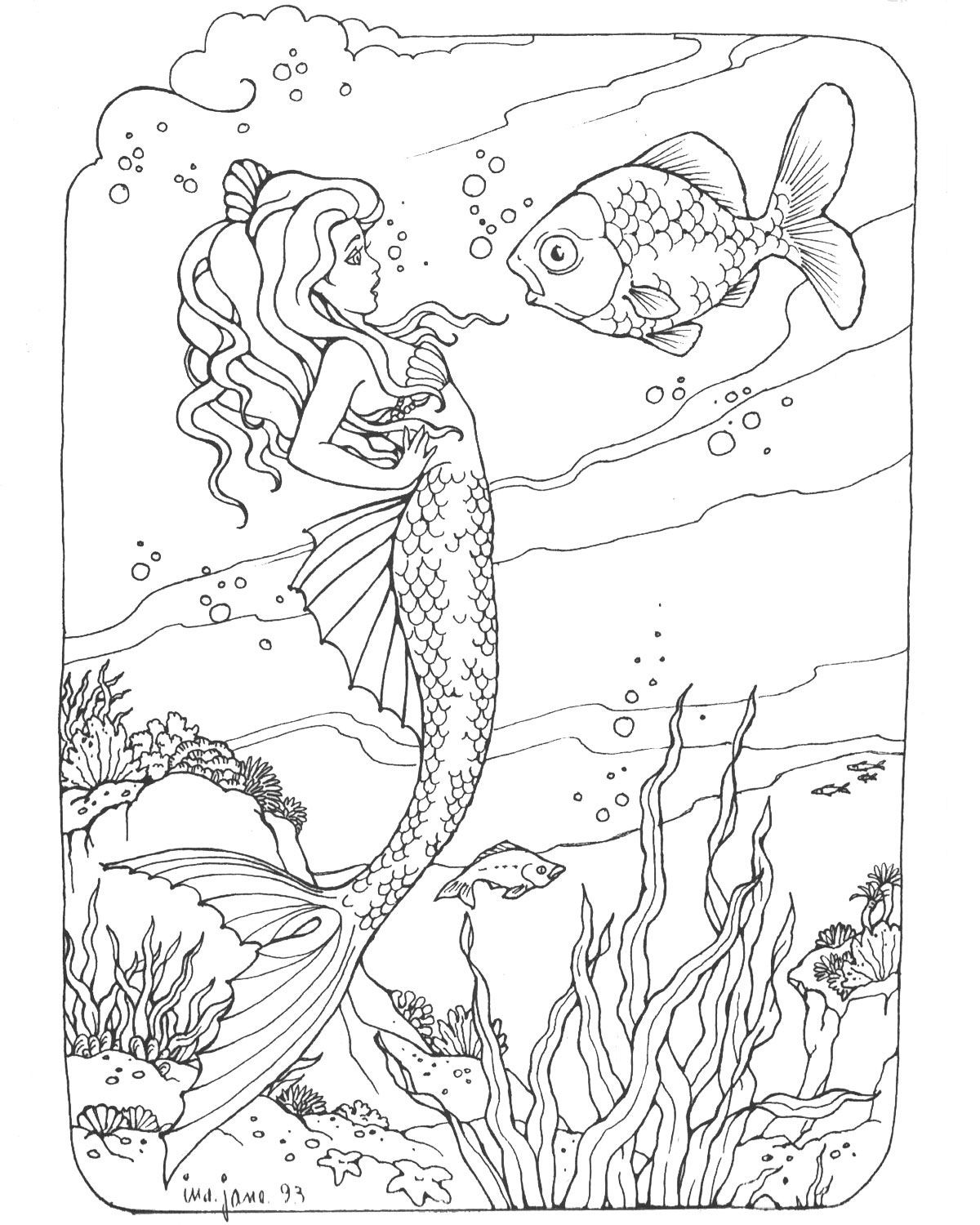 35 Artistic Aesthetic Coloring Pages Mermaid Printable 13