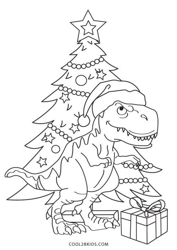 35 Dinosaur Christmas Coloring Pages Printable 1