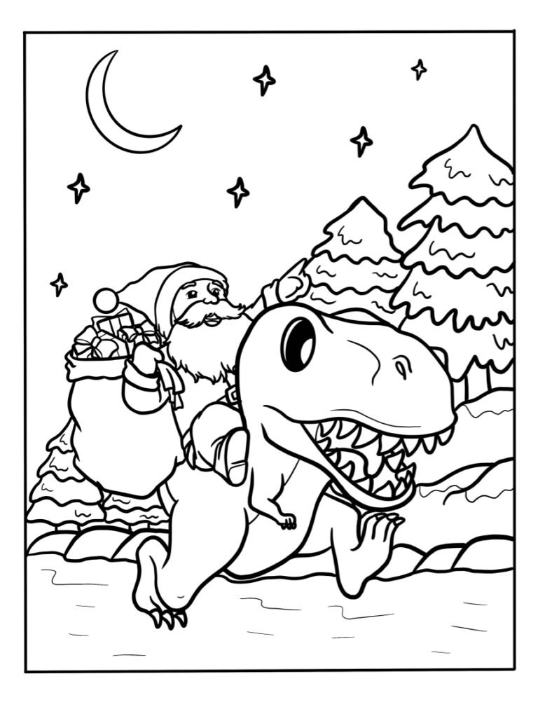 35 Dinosaur Christmas Coloring Pages Printable 12