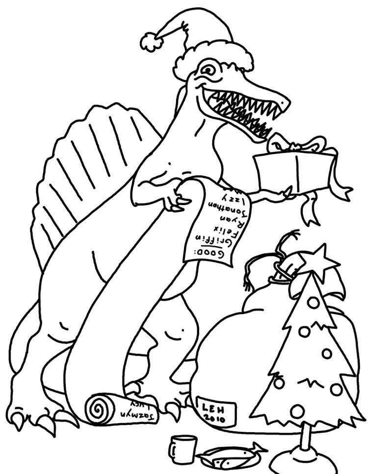 35 Dinosaur Christmas Coloring Pages Printable 19