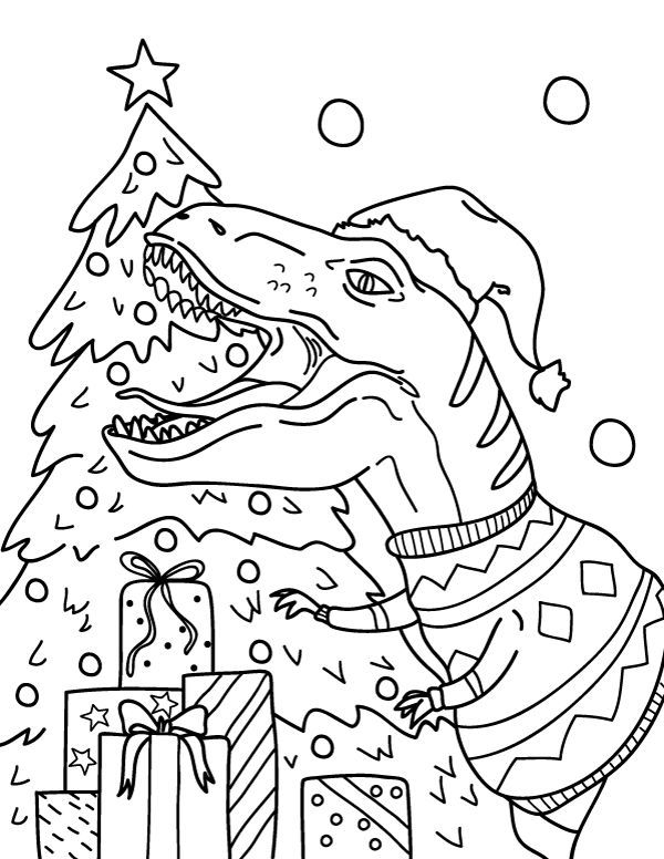 35 Dinosaur Christmas Coloring Pages Printable 24