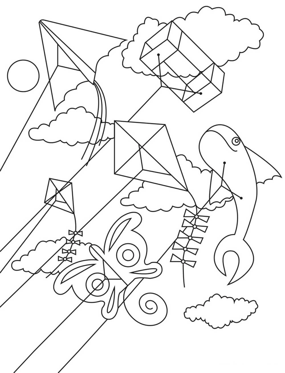 36 Cheerful Kite Coloring Pages Printable 1