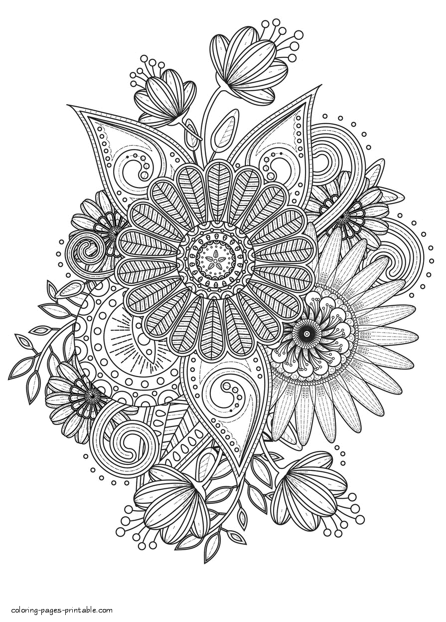 36 Intricate Advanced Flower Coloring Pages Printable 1