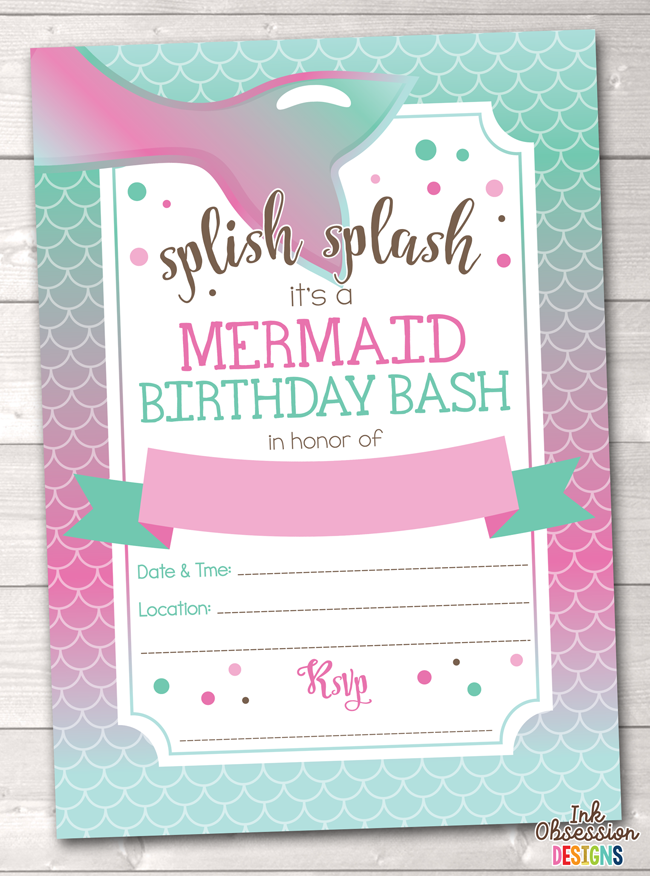 37 Festive Mermaid Birthday Party Invitations Free Printable Coloring Pages 2