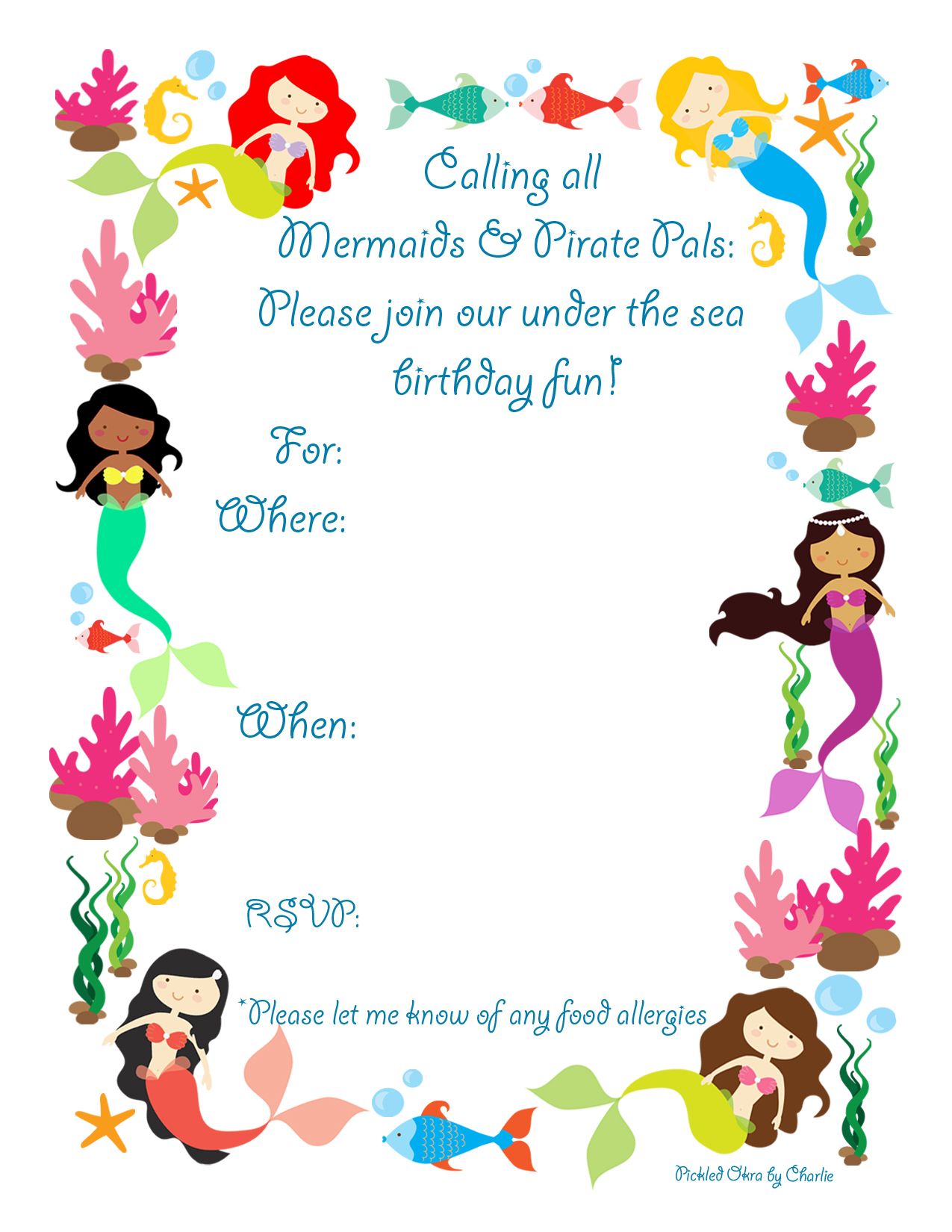 37 Festive Mermaid Birthday Party Invitations Free Printable Coloring Pages 25