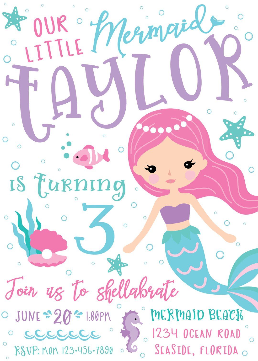 37 Festive Mermaid Birthday Party Invitations Free Printable Coloring Pages 28