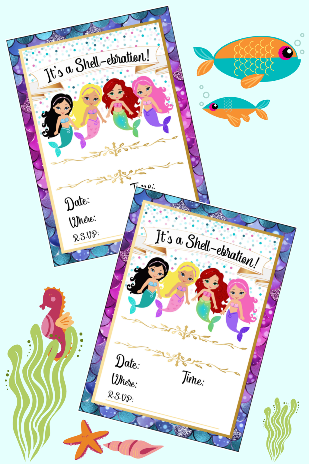 37 Festive Mermaid Birthday Party Invitations Free Printable Coloring Pages 3