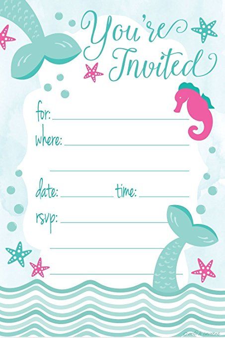 37 Festive Mermaid Birthday Party Invitations Free Printable Coloring Pages 34