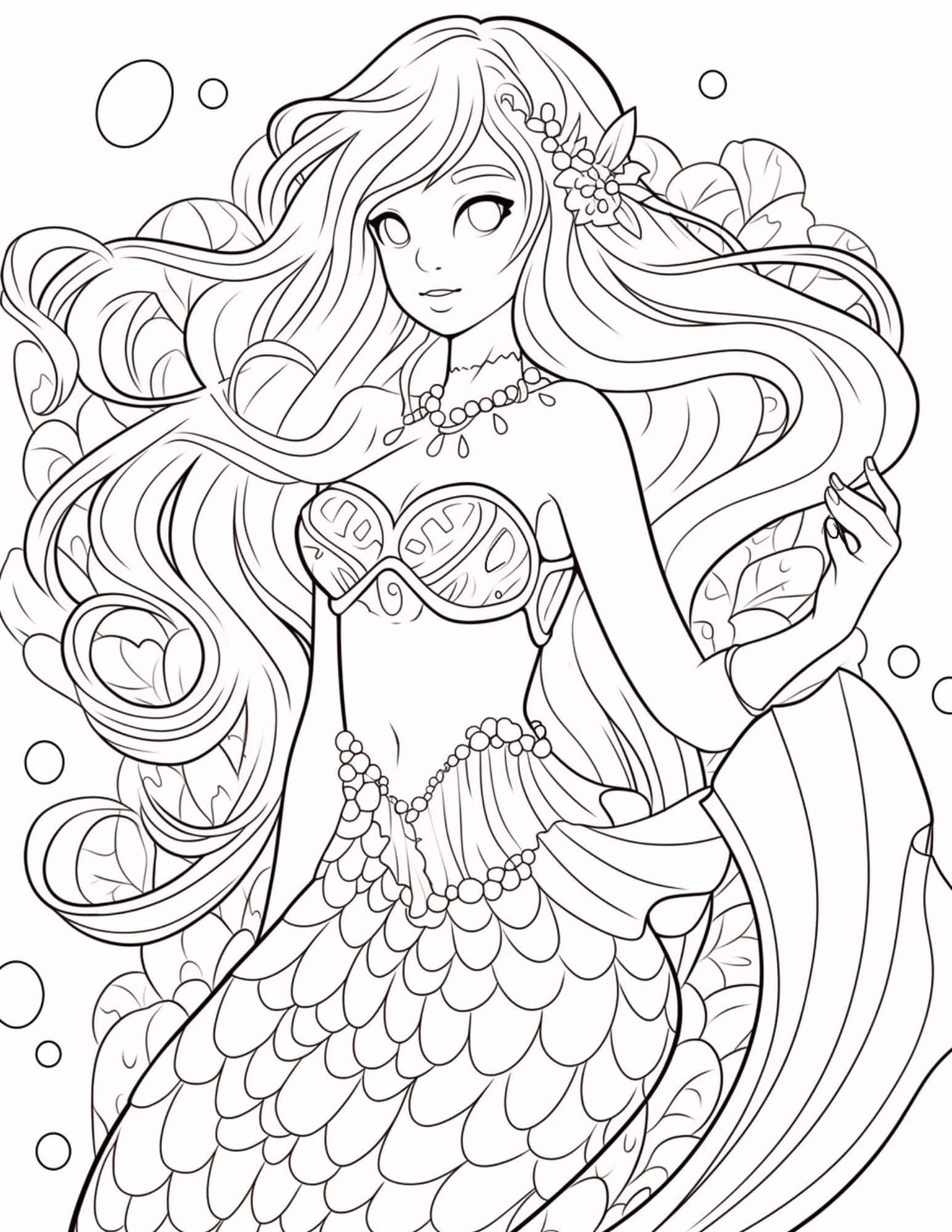 38 Cute Anime Mermaid Coloring Pages Printable 2