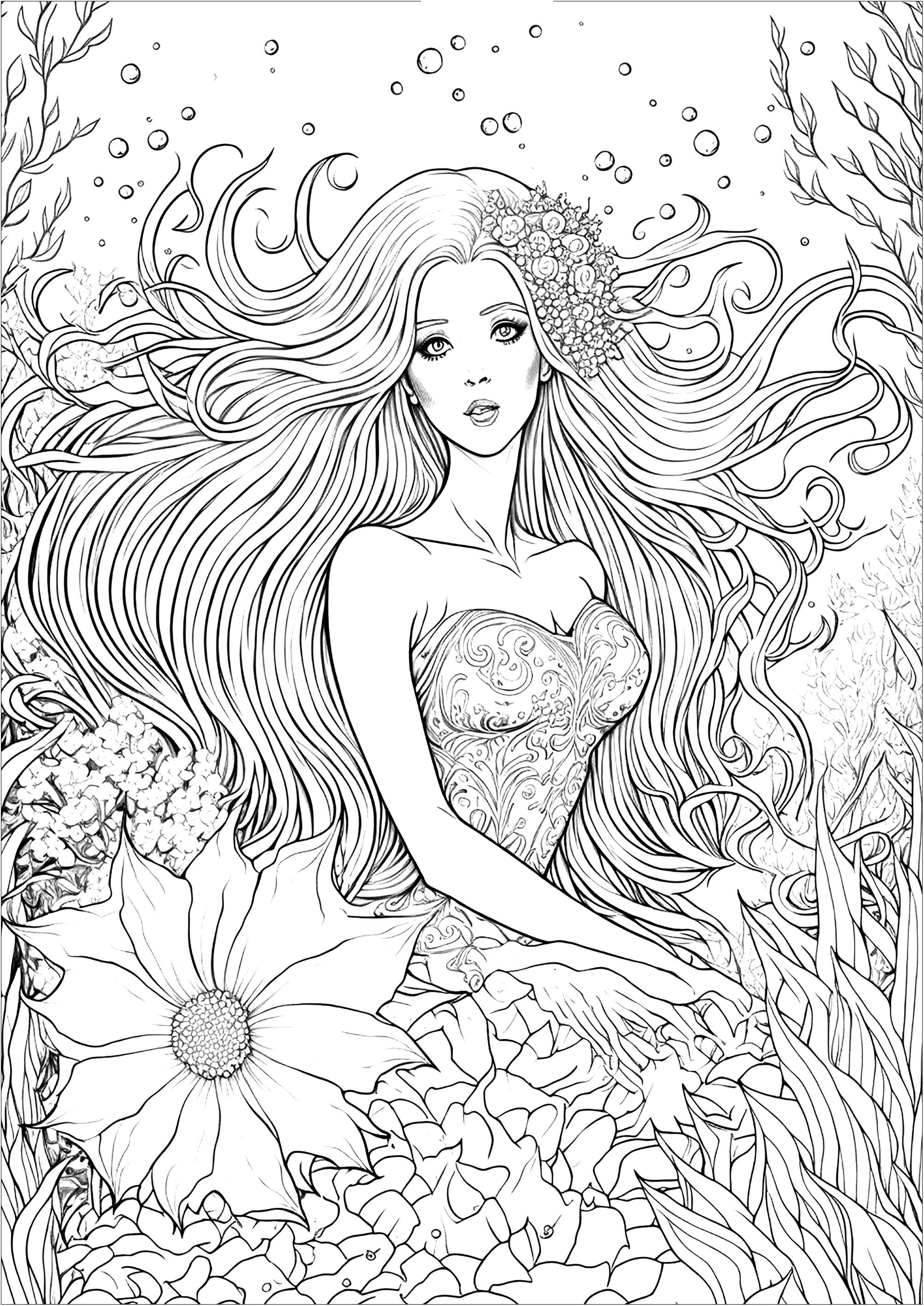 174+ Unique Mermaid Coloring Pages Printable