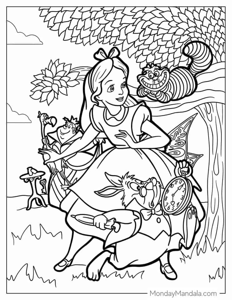 10 Enchanting Disney Coloring Pages to Explore the Whimsical World of Alice in Wonderland