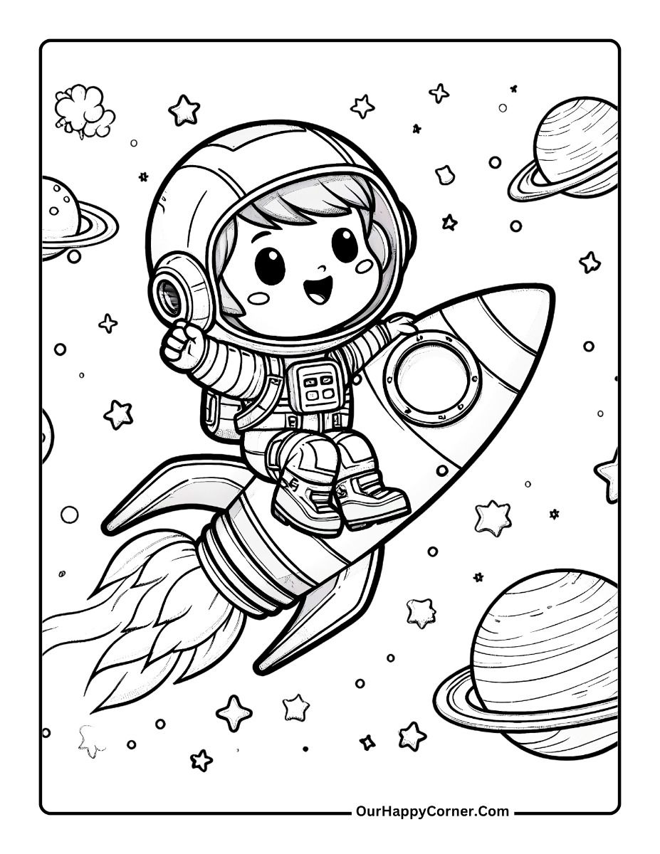 10 Astronaut Travel Coloring Pages Printable for Kids 22