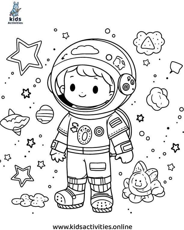 10 Astronaut Travel Coloring Pages Printable for Kids 8